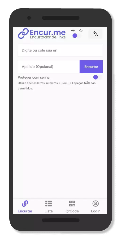 imagem de um celular com o encurtador de link, encurme